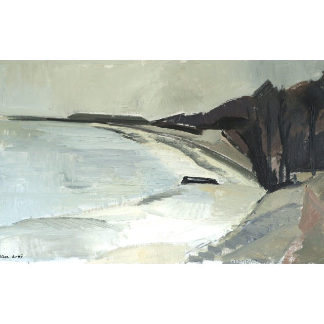 Mid-Century Modern 'Still Coast' Vintage Swedish Abstract Coastal Landscape Oil Painting, Framed For Sale - Image 9 of 13