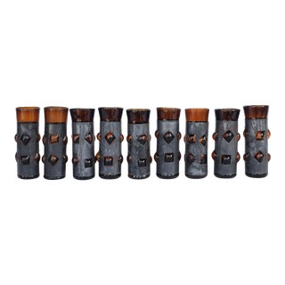 Mid Century Felipe Derflinger Brutalist Amber Imprisoned Glasses Tumblers - Set of 9 For Sale