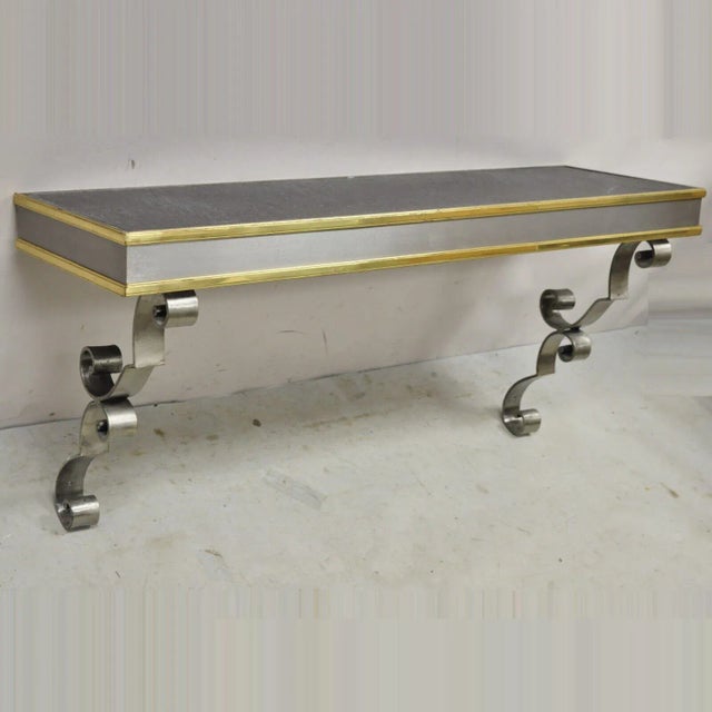 Italian Regency Steel and Brass Wall Mount Console Table With Slate Top For Sale - Image 13 of 13
