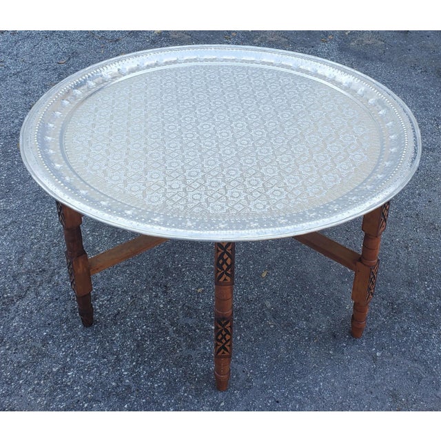2020s Moroccan Silver Tray Table in Silver Finish For Sale - Image 5 of 6