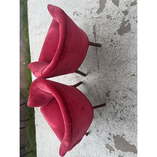 Wood Pair of Red Velvet Vintage Tub Chairs For Sale - Image 7 of 12
