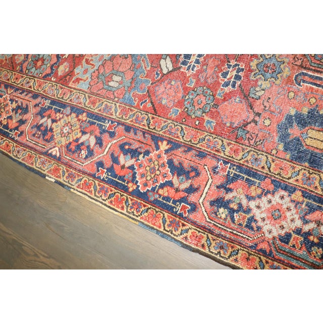 Persian Square Antique Persian Heriz rug no. j5327 For Sale - Image 3 of 9