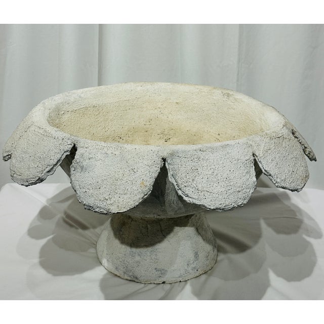 Mid 20th Century Folk Art Scalloped Concrete Pedestal Planter / Garden Urn For Sale - Image 13 of 13
