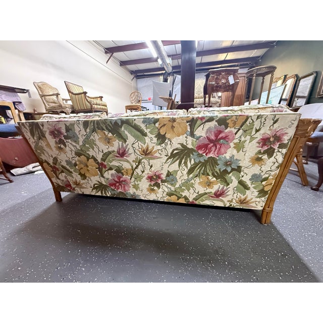 Contemporary Lane Venture Rattan Floral Sunroom Sofa For Sale - Image 11 of 12