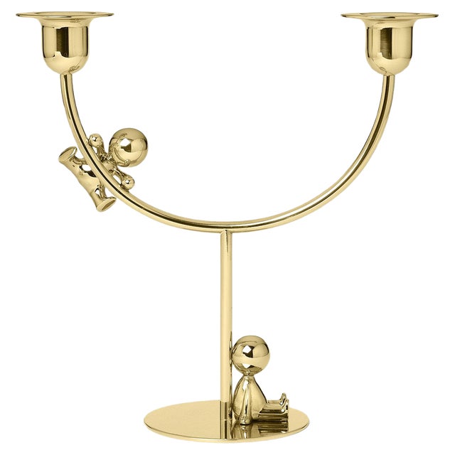Omini Lazy Climber Candlestick in Polished Brass by Stefano Giovannoni For Sale