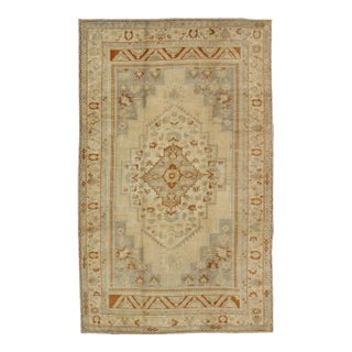 Mid 20th Century Floral Layered Medallion Vintage Turkish Oushak Rug in Cream Ivory Gray For Sale
