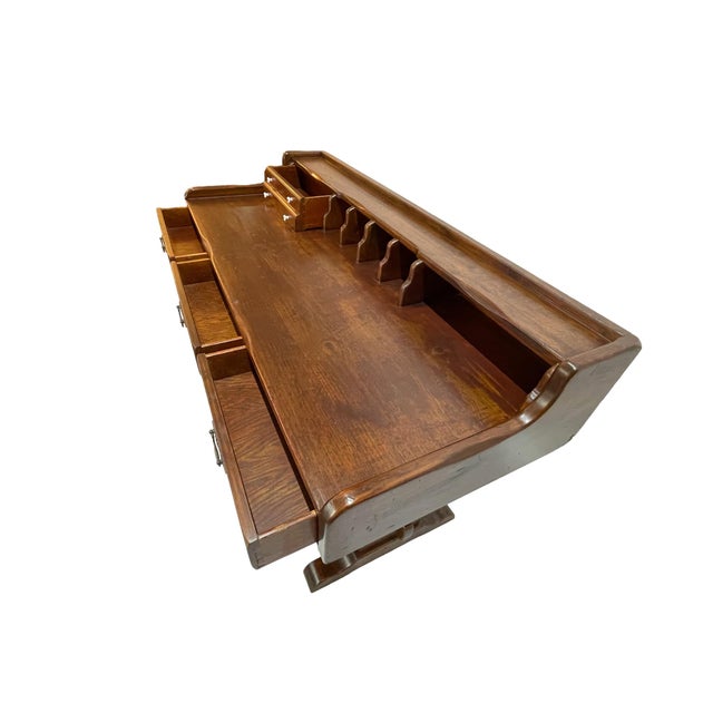 Wood Early 20th Century Victorian Solid Pine Writing Desk With Hutch For Sale - Image 7 of 17