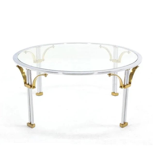 Jansen style Mid-Century Modern chrome brass glass coffee table. Perfect for a modern home.