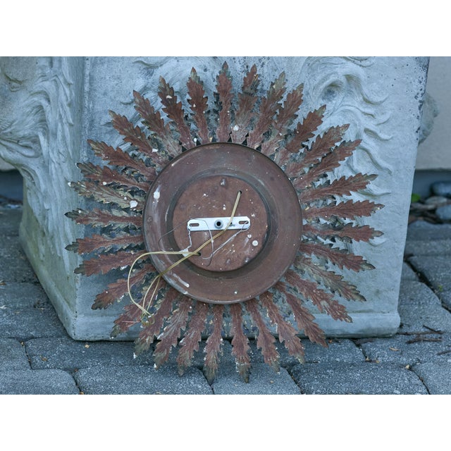 Mid 20th century Spanish Gilt Metal Semi-Flush Sunburst Light Fixture with Star Motifs For Sale - Image 11 of 12