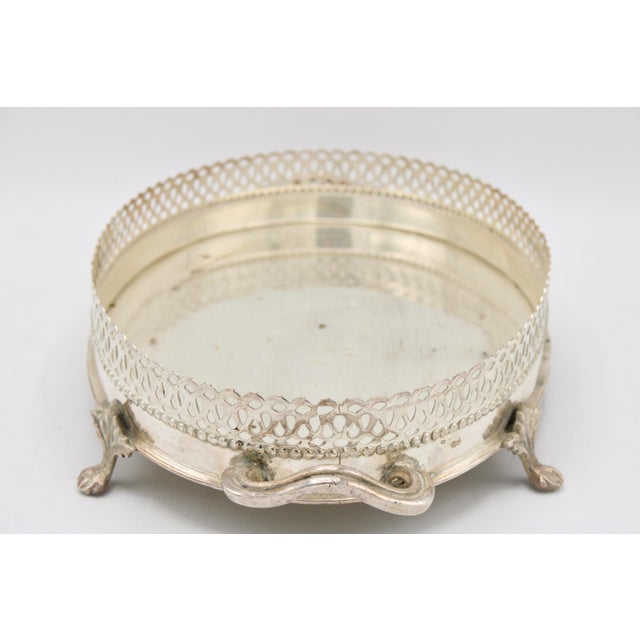 Mid 20th Century Vintage Silver Plate Footed Tray With Gallery For Sale - Image 5 of 12
