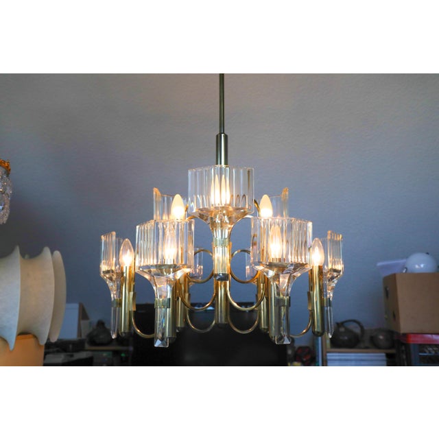 Vintage Brass and Crystal 9-Light Chandelier by Gaetano Sciolari for Sciolari, 1970s For Sale - Image 16 of 18