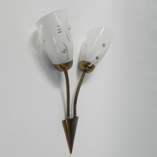 Vintage Wall Lamp with Tube Rods and 2 Glass Shades, 1950s For Sale - Image 6 of 14