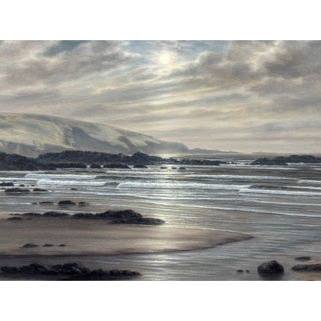 Beach Seascape Painting of the Devon Coastline at Sunrise on South Coast of England 1990 Circa For Sale - Image 13 of 14