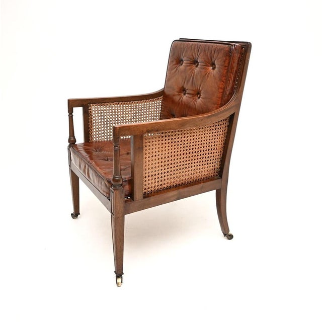1900 - 1909 Antique Edwardian Leather and Cane Armchair, 1900 For Sale - Image 5 of 11
