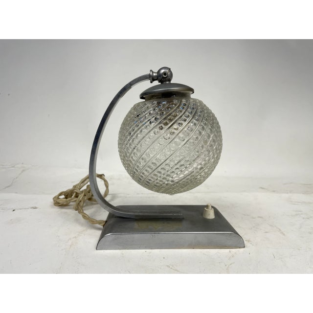 Silver Art Deco Table Lamp in Inlaid Glass, 1930s For Sale - Image 8 of 11