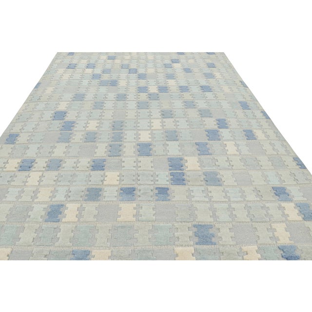 2010s Rug & Kilim’s Scandinavian Style Rug in Blue, Cream & Gray Geometric Patterns For Sale - Image 5 of 7