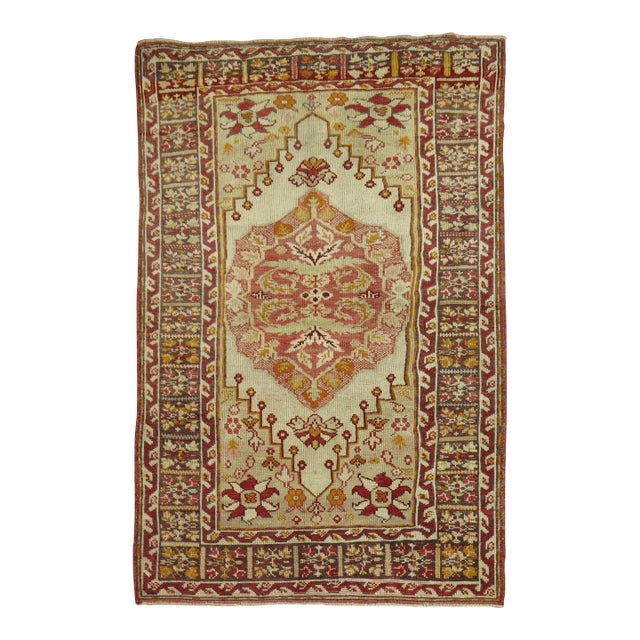 Zabihi Collection Antique Ivory Turkish Scatter Size Rug For Sale