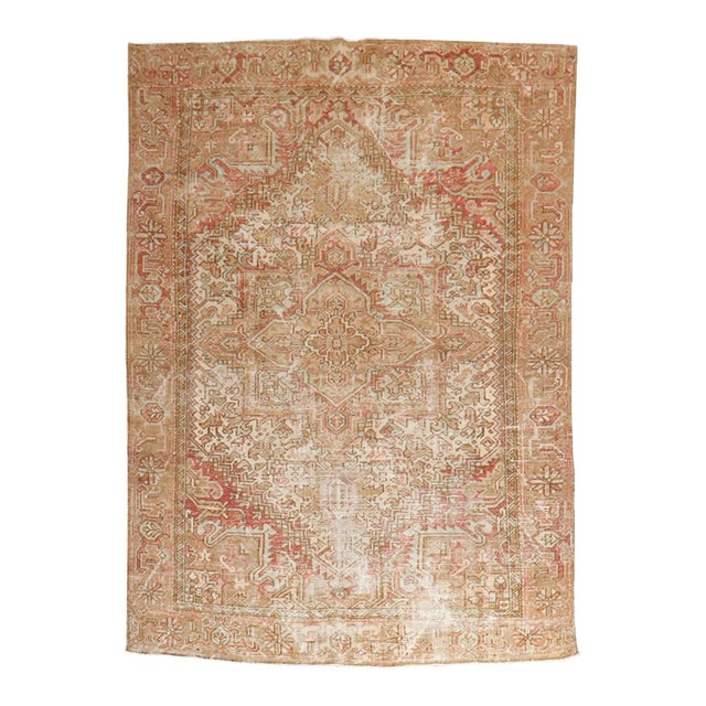 Feminine Worn Antique Heriz - 6'1" x 8' For Sale