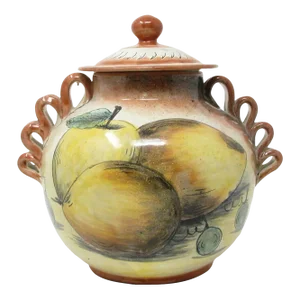 Vintage Mayolica Santa Rosa Folk Art Mexican Majolica Pottery Lidded Urn or Jar With Fruit Decoration