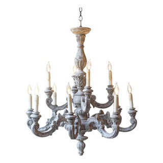 20th Century French Carved and Painted Wood Twelve-Light Chandelier For Sale