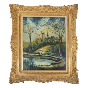 Elisée Maclet, Arrival in the Village, Oil on Panel, Framed