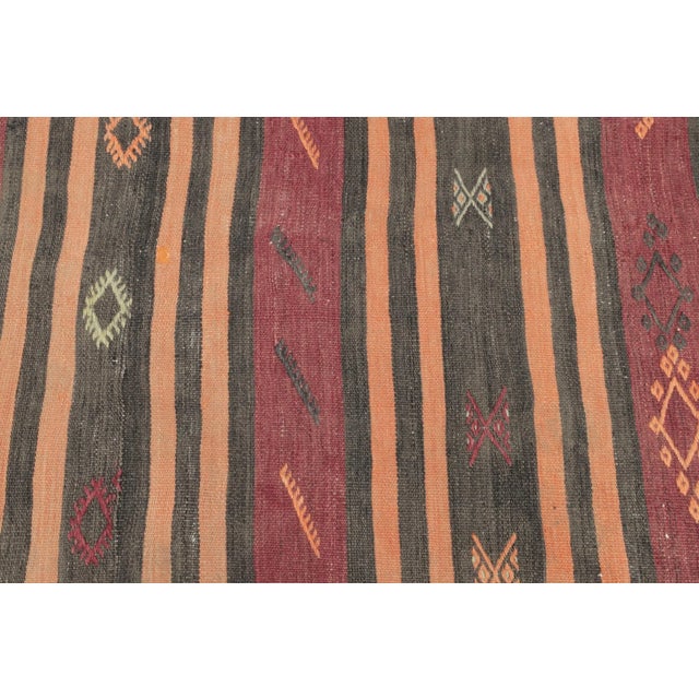 1960s Traditional Ethnic Red Striped Cicim Natural Wool Kilim Rug For Sale - Image 11 of 13