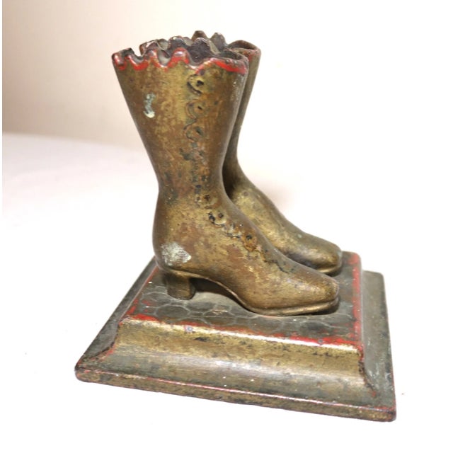 Metal Rare Antique 19th Century Cast Iron Pair Lady Boots Match Holder Door Stopper For Sale - Image 7 of 12