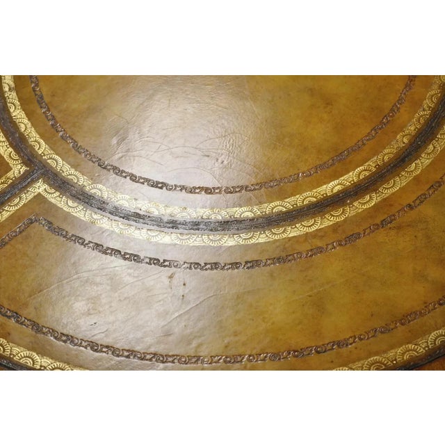 Maitland Smith French Empire Regency Leather Top Brass Feet Center Drum Table For Sale - Image 9 of 12