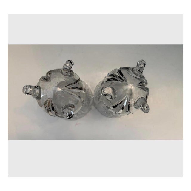 Vintage Cut Crystal Bud Vases, Pair of Footed Crystal Decorative Objects, Starburst Cut Glass, Vanity or Shelf Styling For Sale - Image 4 of 6