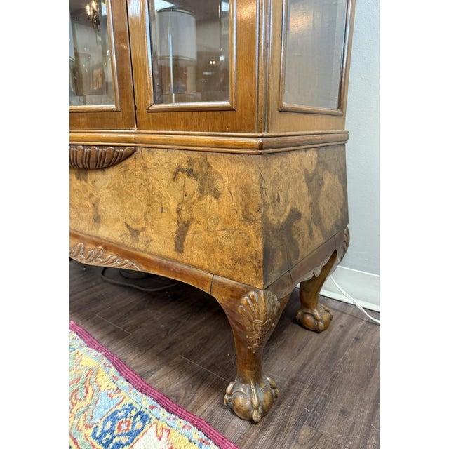 Vintage Burled Walnut Bowfront Curio China Cabinet For Sale - Image 11 of 13