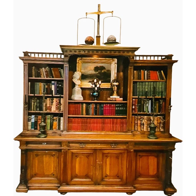 English 60% Off! Large Antique European Breakfront Bookcase Cabinet For Sale - Image 3 of 11