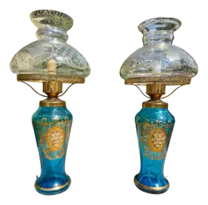 Murano Crystal Lamps with Myosotis, Set of 2