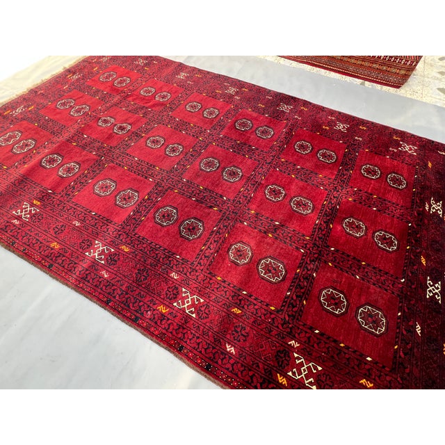 1960s Vintage Afghan Turkmen Ashik Star Gul Garden Compartment Tribal Rug - 9'10" X 6'2" For Sale - Image 5 of 13