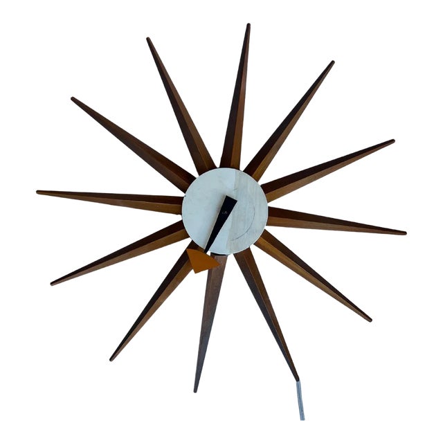 1950s Original Eames Era George Nelson Attributed Starburst Clock Wood Spokes For Sale
