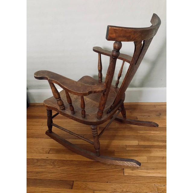 Wood Early 1900s Antique Arts and Crafts Movement Tiger Oak Rocking Chair For Sale - Image 7 of 12