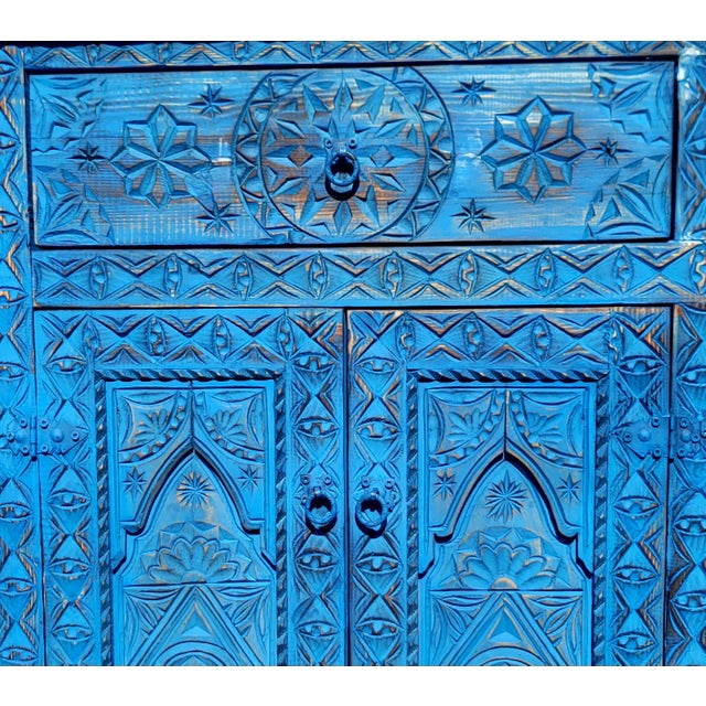 Moroccan Blue Wash Handmade Moroccan Berber‑Style Wooden Sideboard For Sale - Image 3 of 9