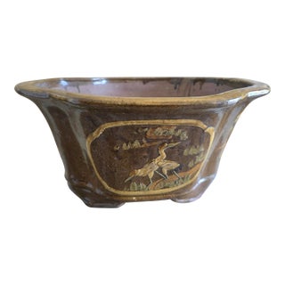 Large Decorative Martaban Glazed Planter Terracotta Planters,, Mid-20th Century, Garden Indoor/Outdoor Planterl For Sale