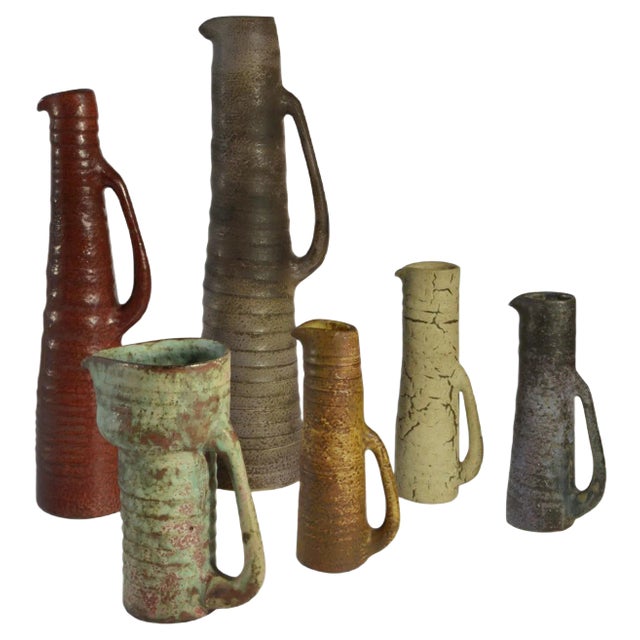 Mid-Century Ceramic Studio Vases in Muted Colors, Set of 6 For Sale
