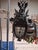 A striking French Gothic Revival hanging lantern handcrafted in wrought iron with beautifully detailed stained and...