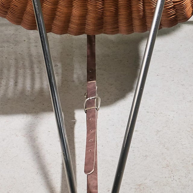 Wood Coqueta Chair in Stainless Steel, Wicker and Leather by Pete Sans, Spain, 1980s For Sale - Image 7 of 13
