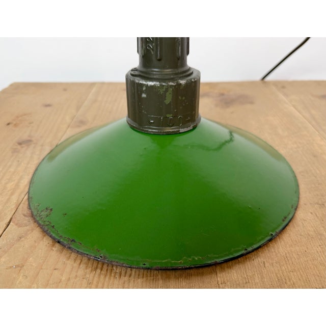 Industrial Green Enamel Military Pendant Lamp with Cast Aluminium Top, 1960s For Sale - Image 15 of 18