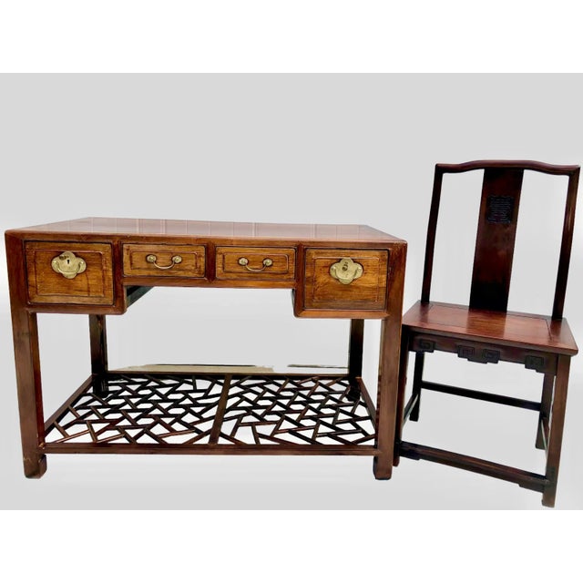 Set of 2 Chinese 19th Century Huanghuali Writing Desk With Chair Set For Sale - Image 13 of 13