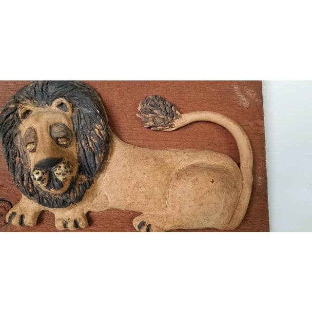 Mid-Century Wood and Pottery Wall Art Plaque For Sale In Miami - Image 6 of 10