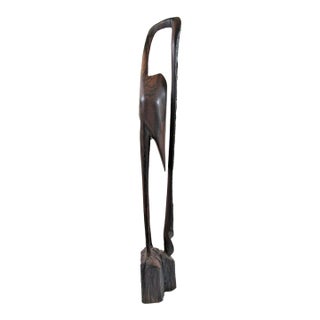 Early 20th Century African Tall Slender Wooden Crane Sculpture Attributed to Bunmi Babatunde For Sale