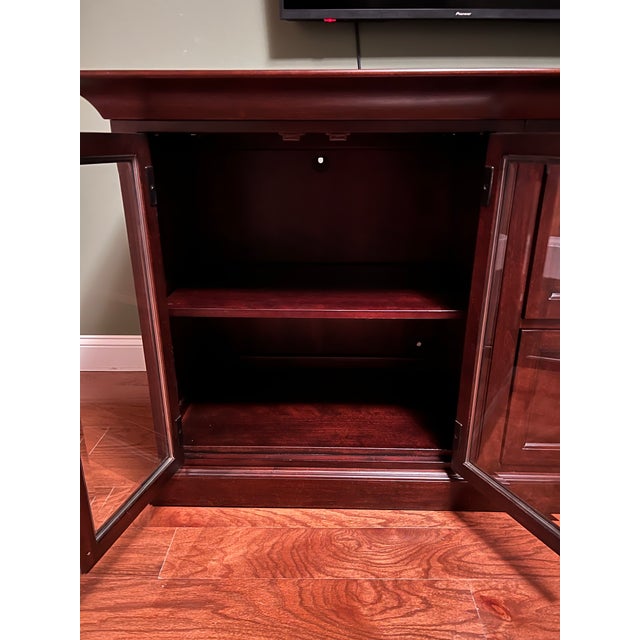 2010s Bassett Glass Door Hutch With Filing Drawers For Sale - Image 5 of 7