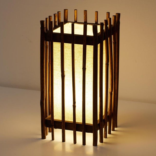Mid-Century Modern Table Lamp in Bamboo and Linen, 1950 For Sale - Image 17 of 18