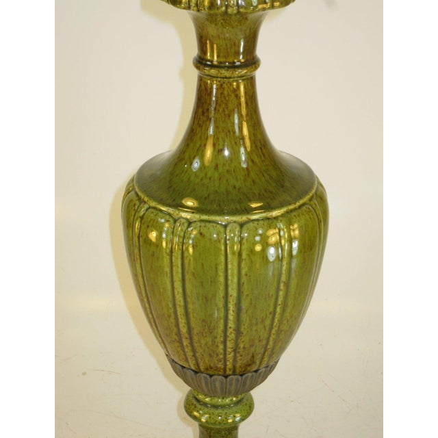 1960s Table Lamp, Porcelain Neoclassical Urn, Olive Green, Hollywood Regency, Gold Tone Finish For Sale - Image 4 of 12
