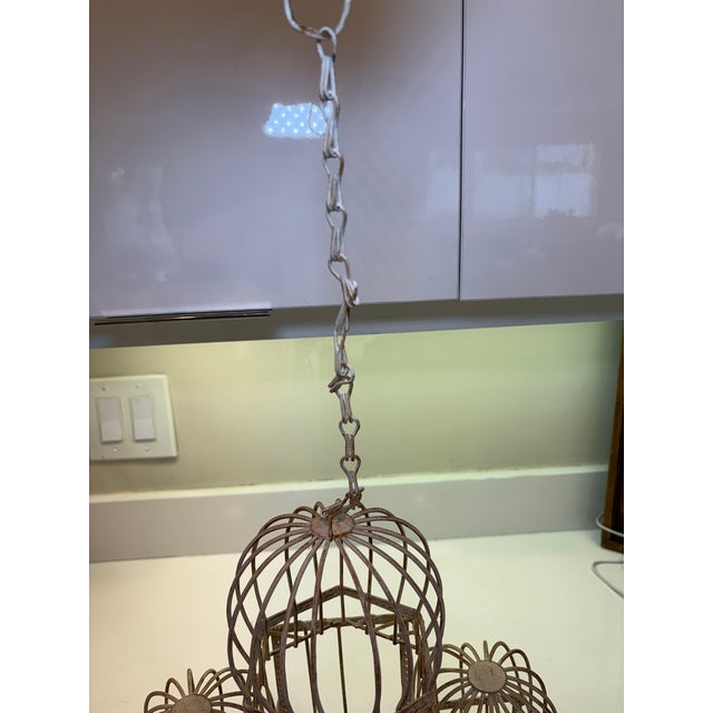 Ballard Designs Taj Mahal Style Vintage Distressed White Metal Birdcage With Hanging Chain For Sale - Image 4 of 17