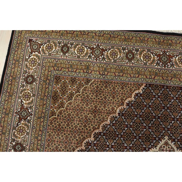 Textile Tabriz Mahi Rug 8’10” X 12’6” Black Wool Traditional Hand-Knotted Carpet For Sale - Image 7 of 15