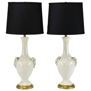 Fredrick Cooper White Glazed Ceramic Table Lamps With Grape Clusters - a Pair